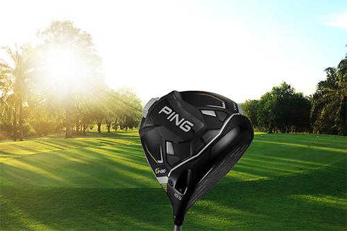 Ping g430 driver, golf course background sun shinning