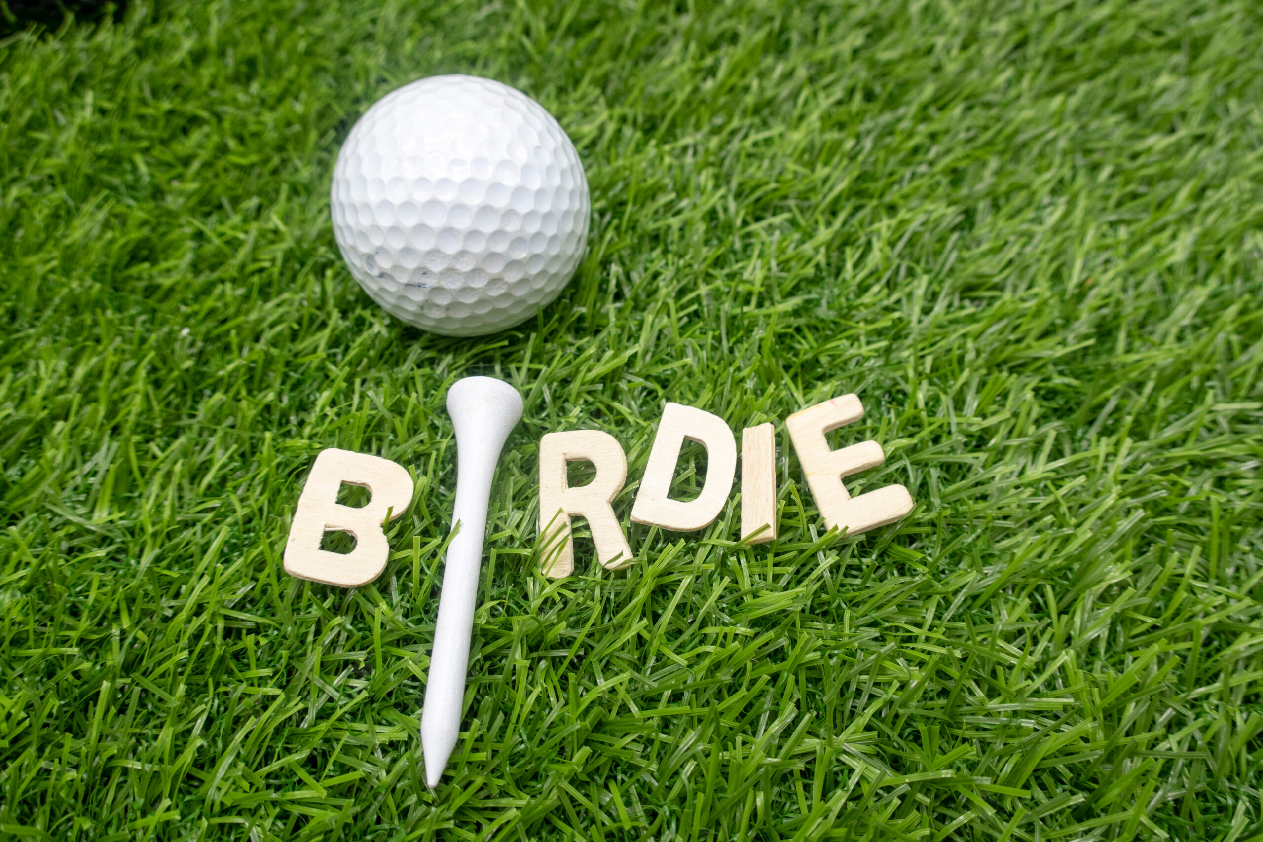 Birdie,With,Golf,Ball,Is,On,Green,Grass