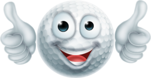 cartoon golf ball with face smiling giving thumbs up